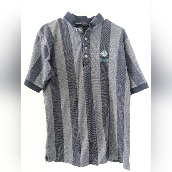Antigua Seattle Mariners Fan Apparel Polo Tee Shirt Large Striped Baseball - Picture 1 of 6